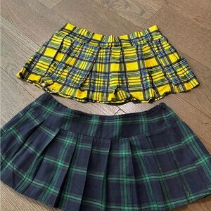 Plaid Pleated Mini Skirt Set - Yellow and Green